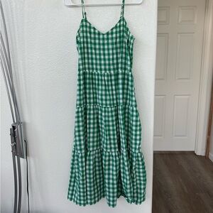 Green Checkered Spaghetti Strap Maxi Dress Size Medium
